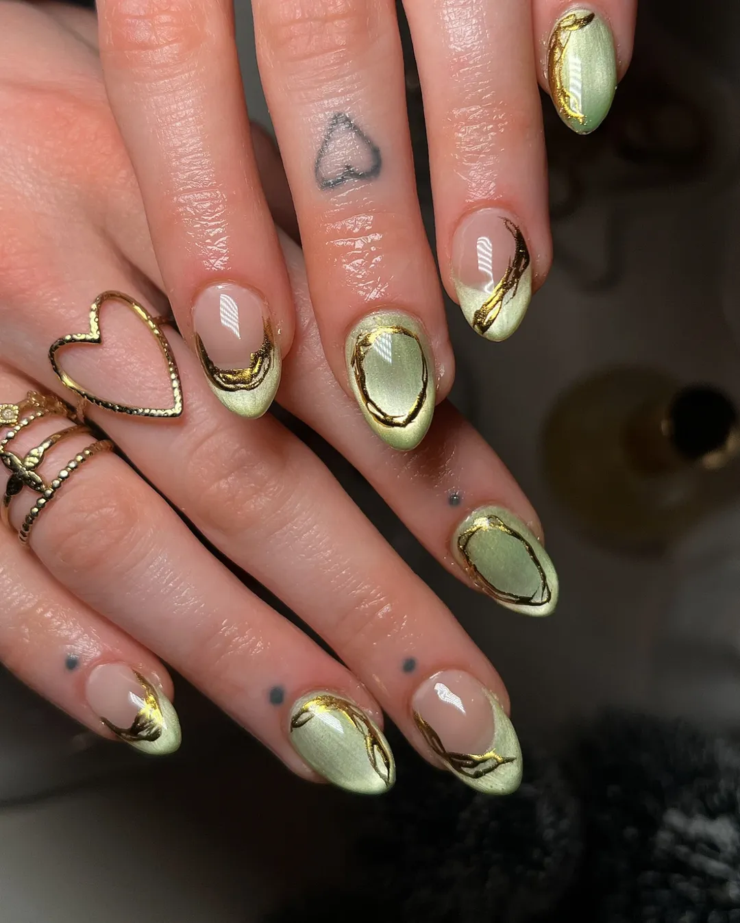 Pale Green Sheer Nude Gold Visual Idea Pale Green Sheer Nude Gold Visual Idea — Short Winter Nails