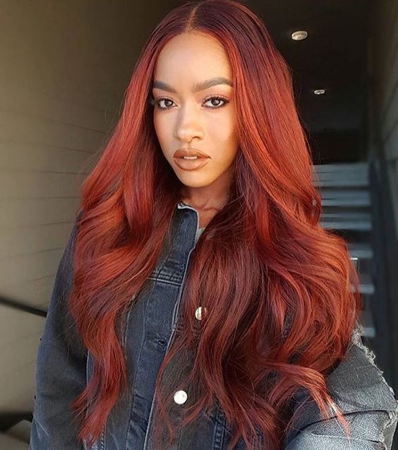 Fiery Red-Orange Mid-Back Waves — Winter Hair Colors for Black Women
