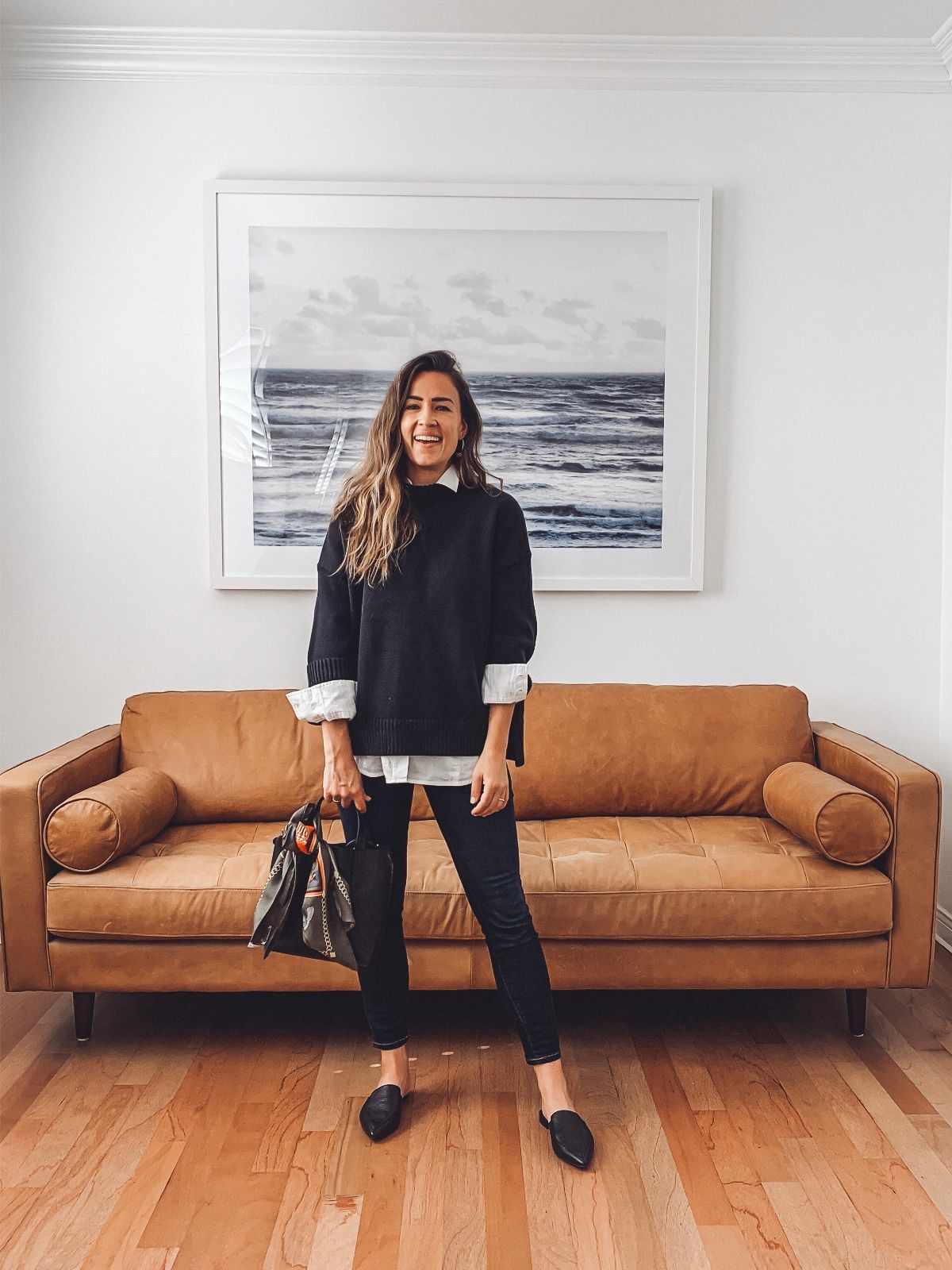 Black Sweater Over White Shirt with Dark Jeans Black Sweater Over White Shirt with Dark Jeans — Winter Teacher Outfits