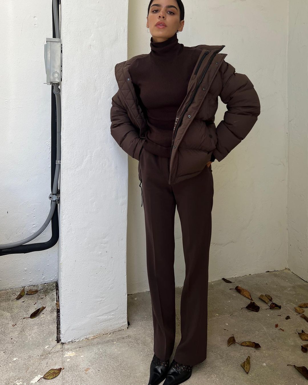 Monochromatic Brown Puffer Jacket and Turtleneck Monochromatic Brown Puffer Jacket and Turtleneck — Aesthetic Winter Outfits