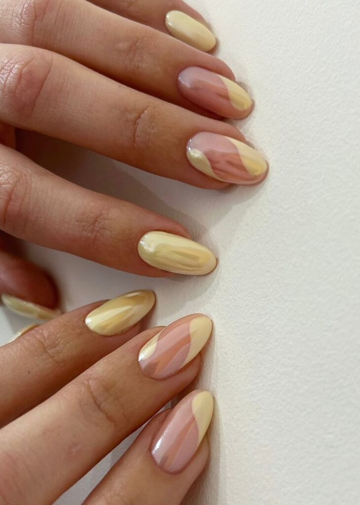 Yellow Dusty Rose Abstract Color Blocks Yellow Dusty Rose Abstract Color Blocks — trendy simple nail designs