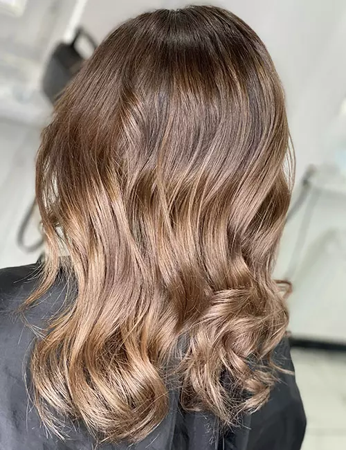 Dark Brown to Light Brown Collarbone Blowout Dark Brown to Light Brown Collarbone Blowout — Winter Ombre Hair