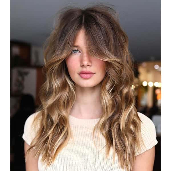 Mid-Back Dark Blonde Layers With Curtain Bangs Mid-Back Dark Blonde Layers With Curtain Bangs — Winter Layered Haircuts