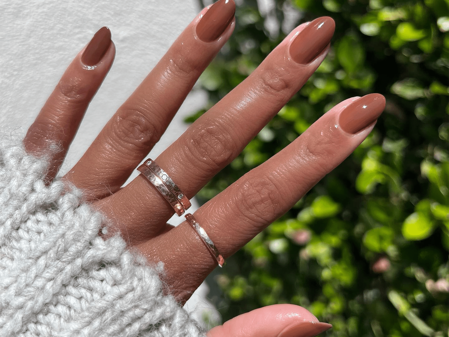 Solid Color Medium Reddish-Brown Glossy Nails — Mocha Nails
