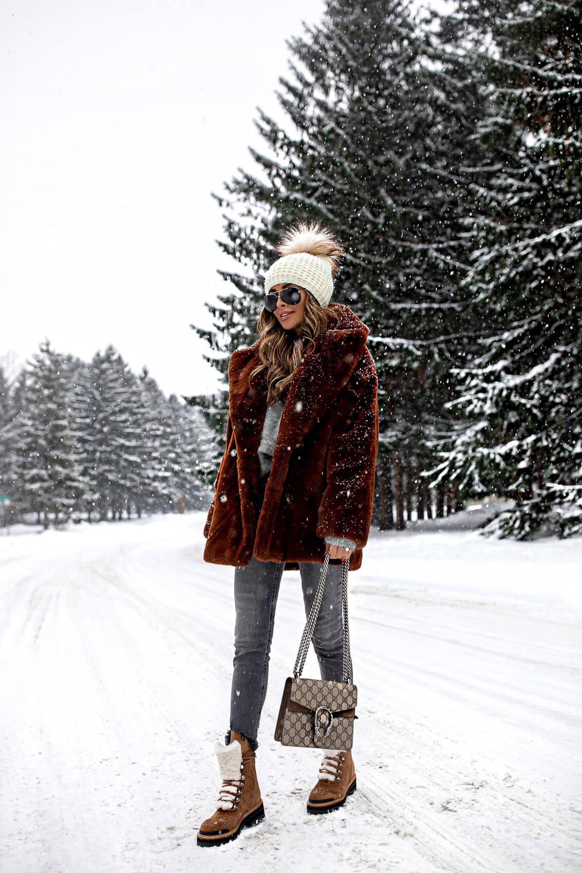 Elevated Neutrals: Earmuffs with Faux Fur Coat and Beanie Elevated Neutrals: Earmuffs with Faux Fur Coat and Beanie — Earmuffs Outfits