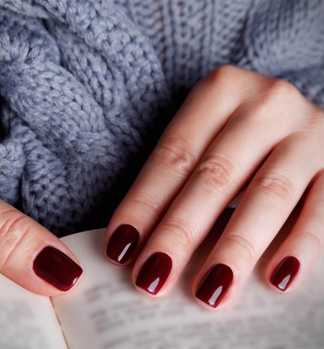 Deep Burgundy Red Short Square Deep Burgundy Red Short Square — Winter Gel Nail Colors