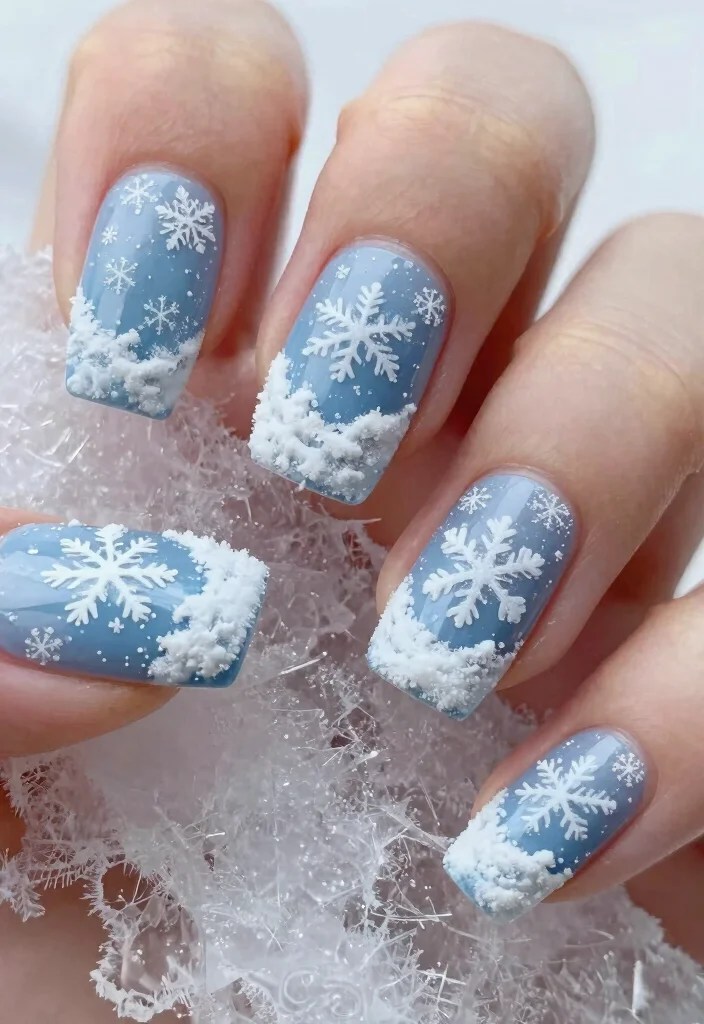 Light Blue 3D Snow Effect Snowflake Nails Light Blue 3D Snow Effect Snowflake Nails