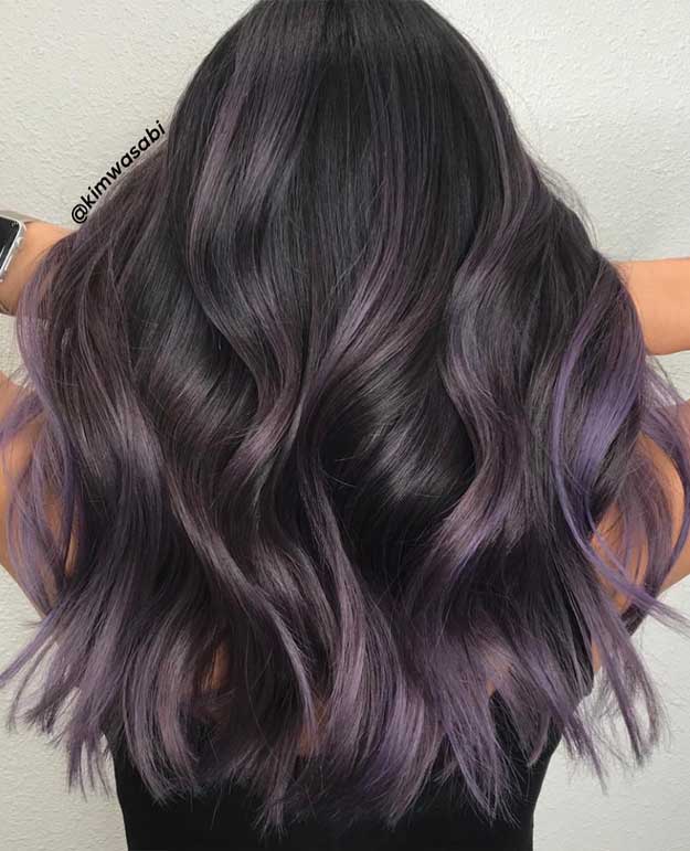 Dark Base With Purple And Grey Highlights — Winter Hair Colors