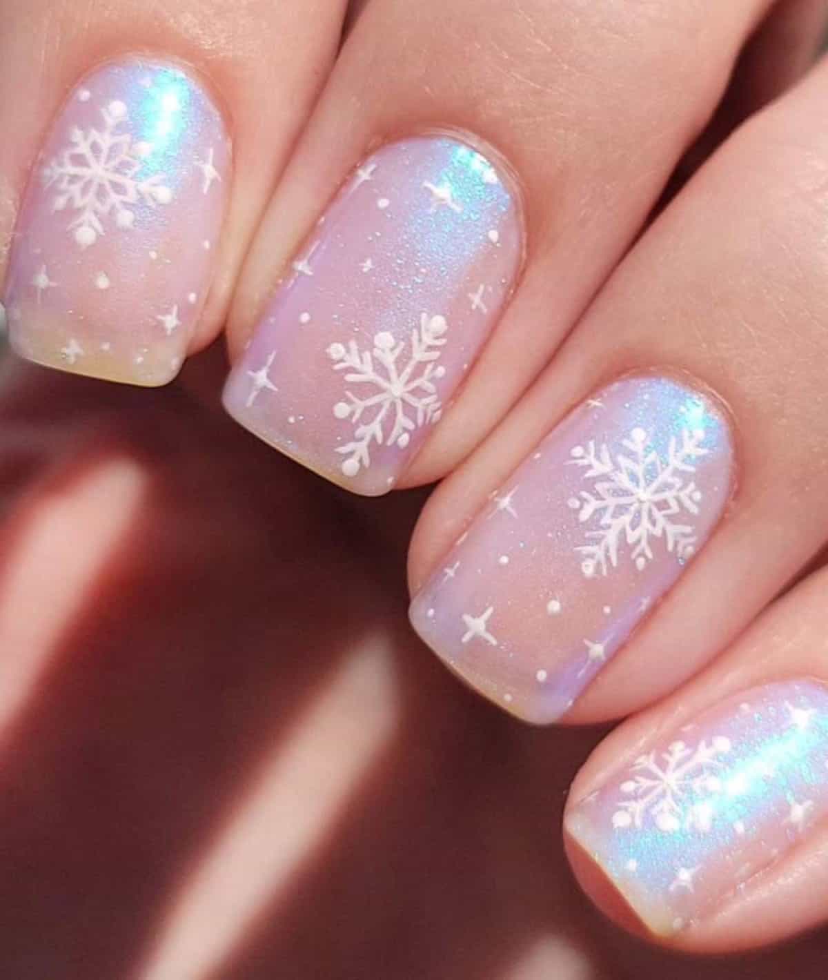 Iridescent Pastel Shimmer Snowflakes Iridescent Pastel Shimmer Snowflakes — Winter Nails for Kids