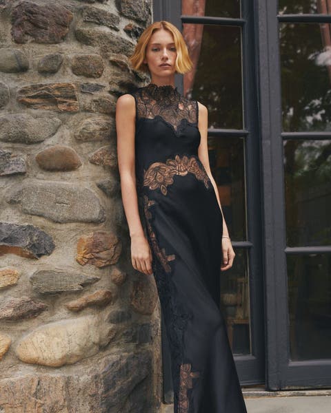 Black Silk Dress with Bronze Lace Detailing Black Silk Dress with Bronze Lace Detailing — Dressy Winter Outfits