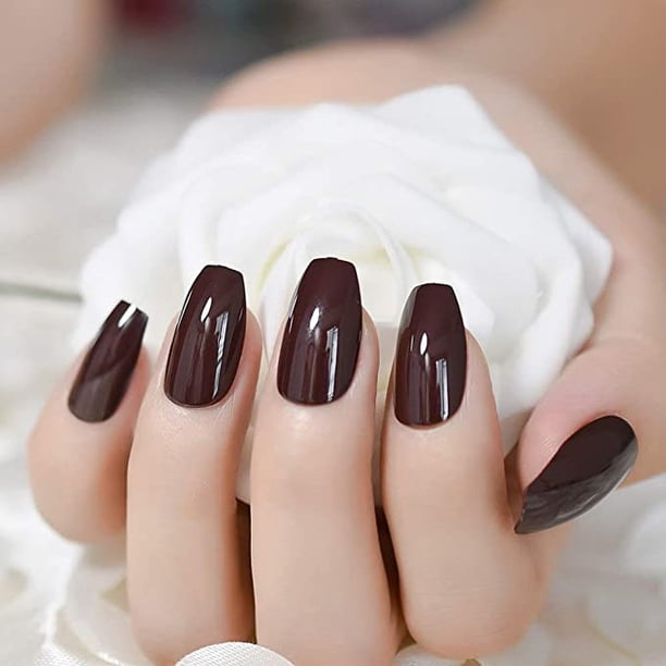 None Deep Glossy Chocolate Coffin Nails None Deep Glossy Chocolate Coffin Nails — Chocolate Brown Nails