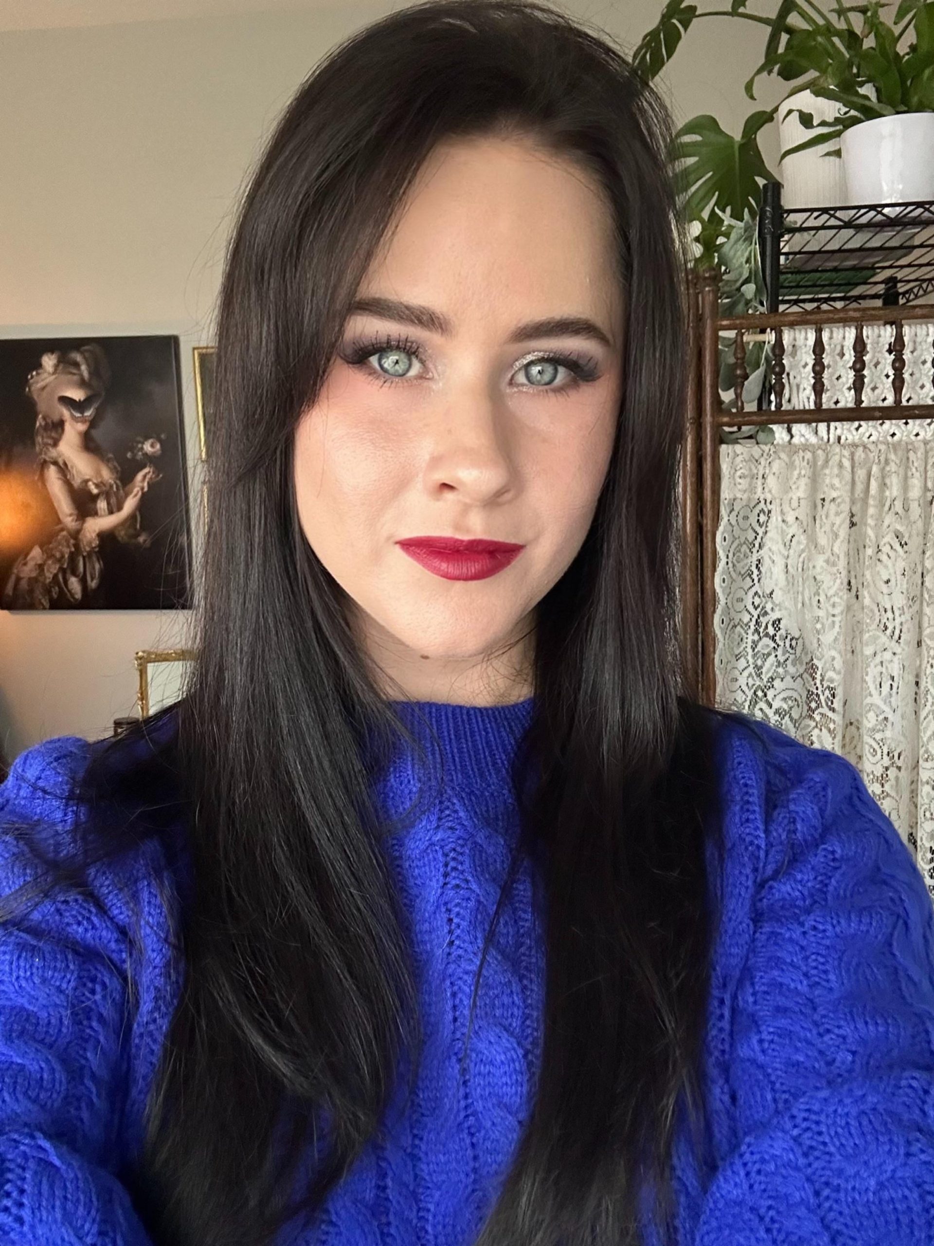 Vivid Blue Blowout Collarbone — Winter Hair Colors for Blue Eyes