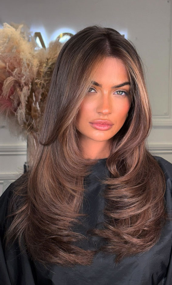 Glossy Chestnut Layers With Caramel — Long Winter Haircuts