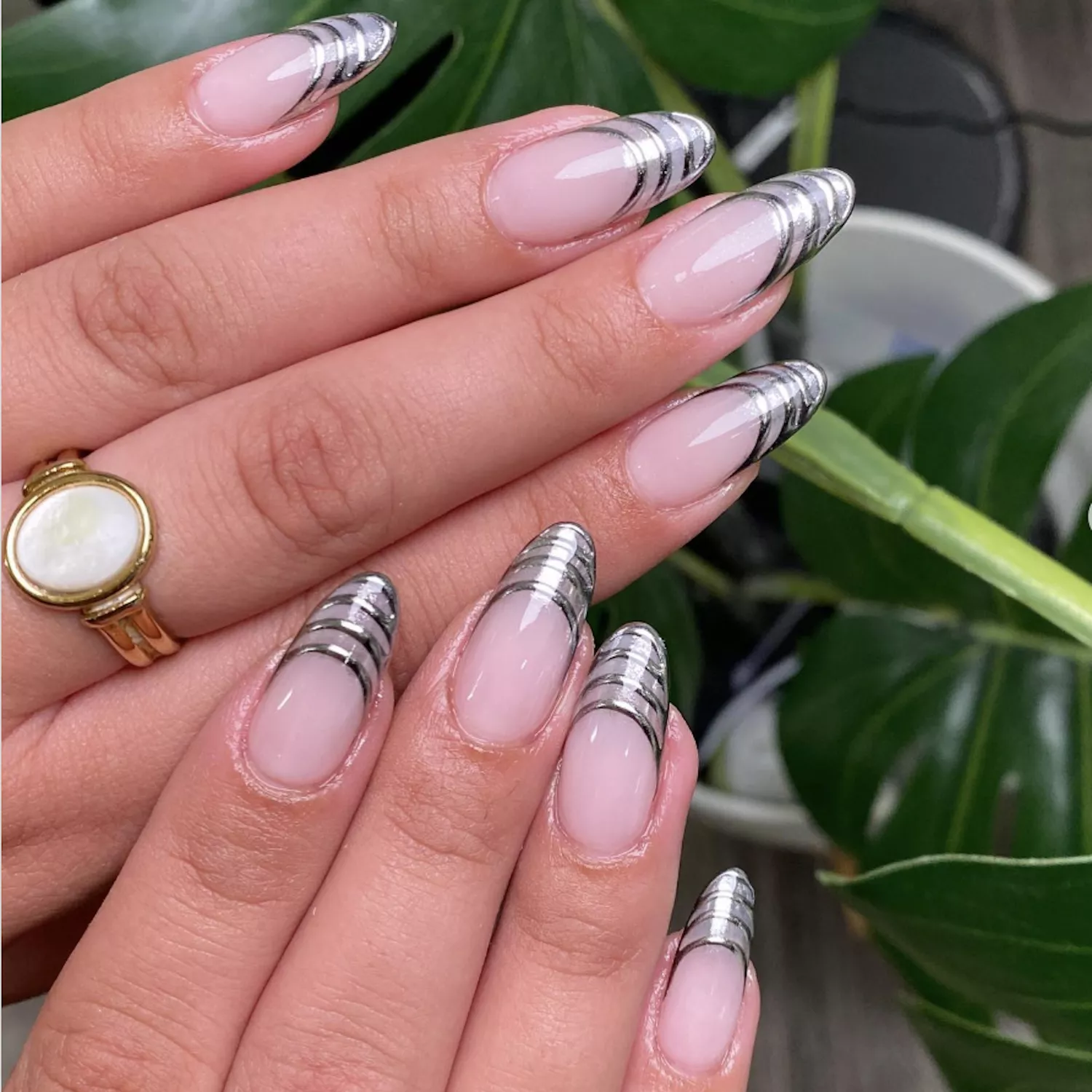 Nude Chrome French Tip Almond Nude Chrome French Tip Almond — Winter Chrome Nails