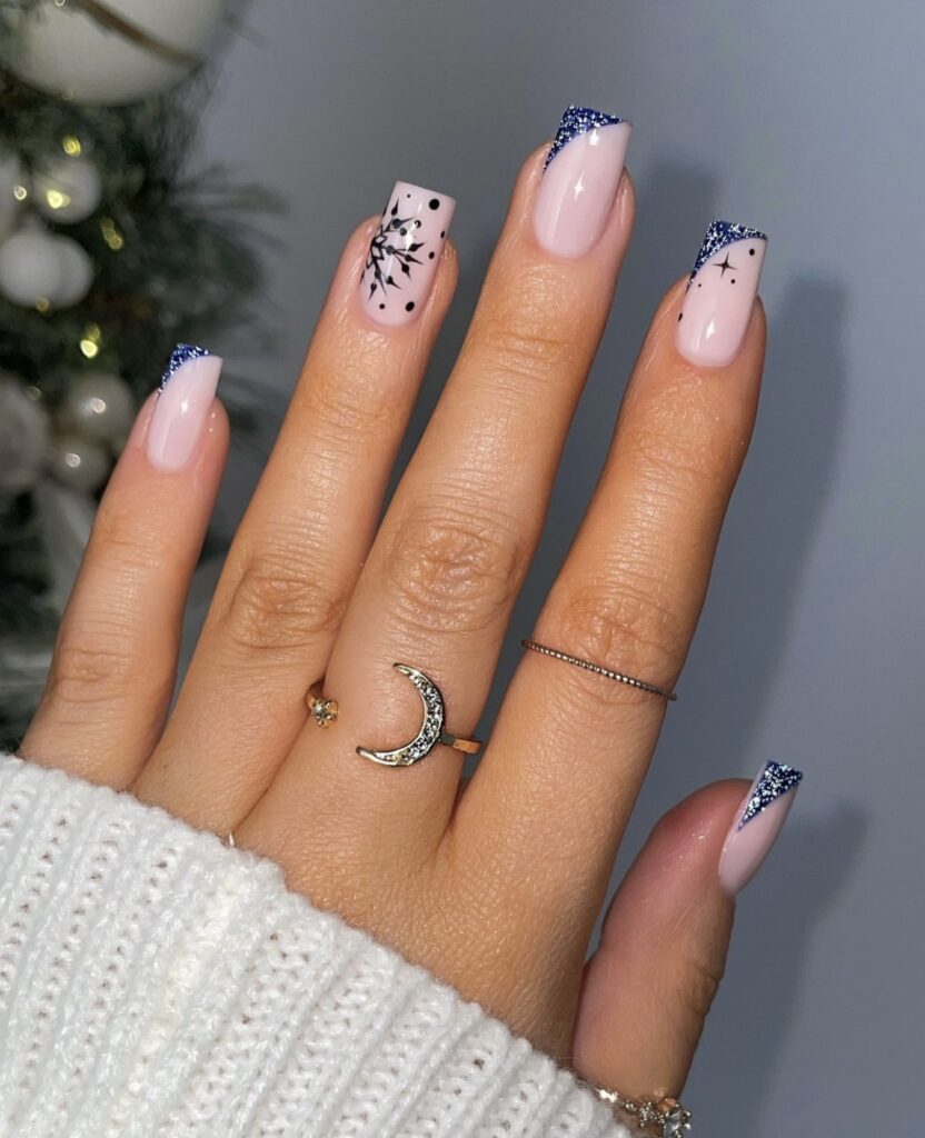 Sheer Pink Navy Blue Glitter White Visual Idea Sheer Pink Navy Blue Glitter White Visual Idea — Short Winter Square Nails