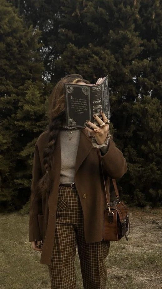 Brown Blazer over Grey Sweater and Shirt — Dark Academia Winter Outfits