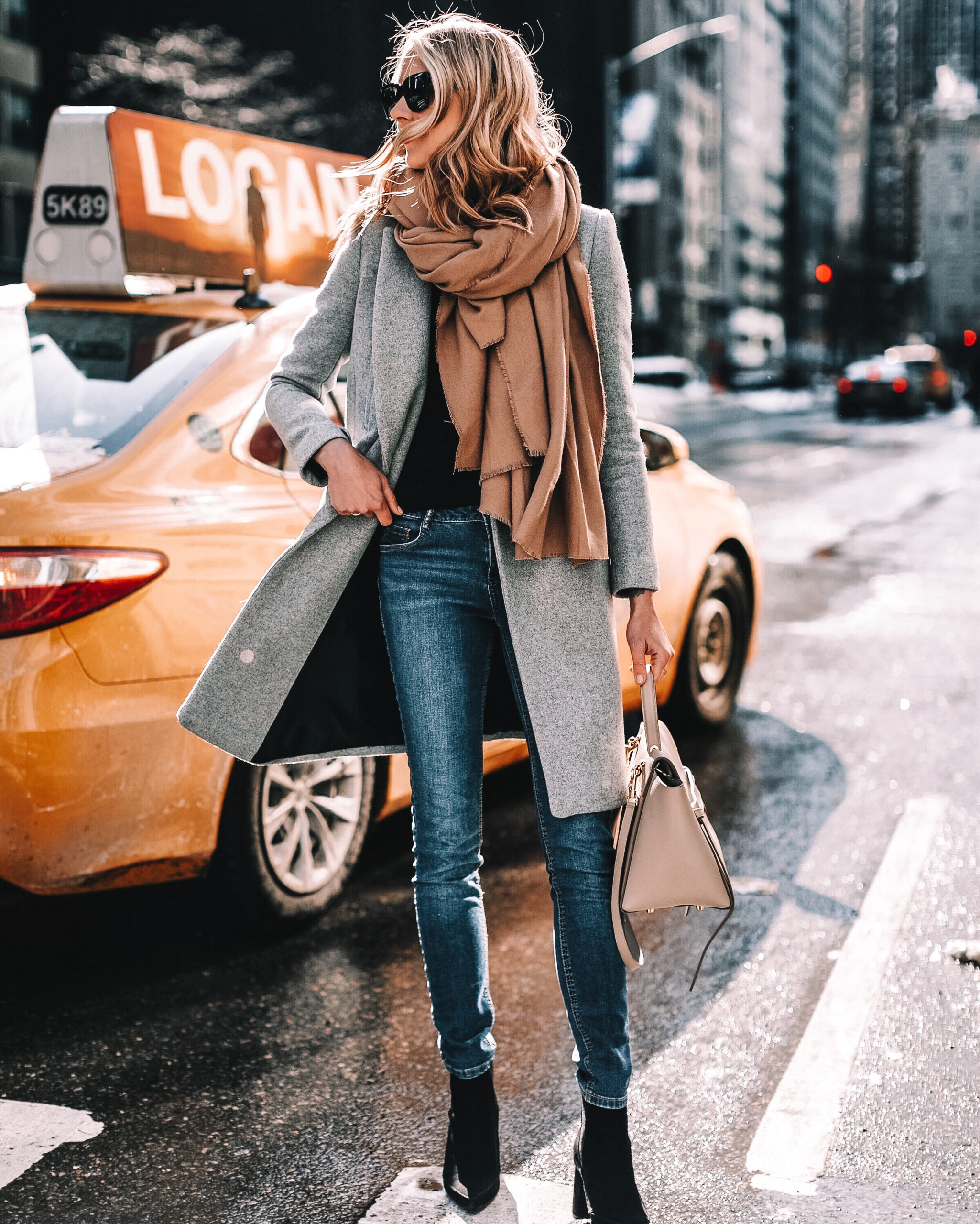 Oversized Scarf Accents Light Grey Wool Coat Oversized Scarf Accents Light Grey Wool Coat — Classy Winter Outfits