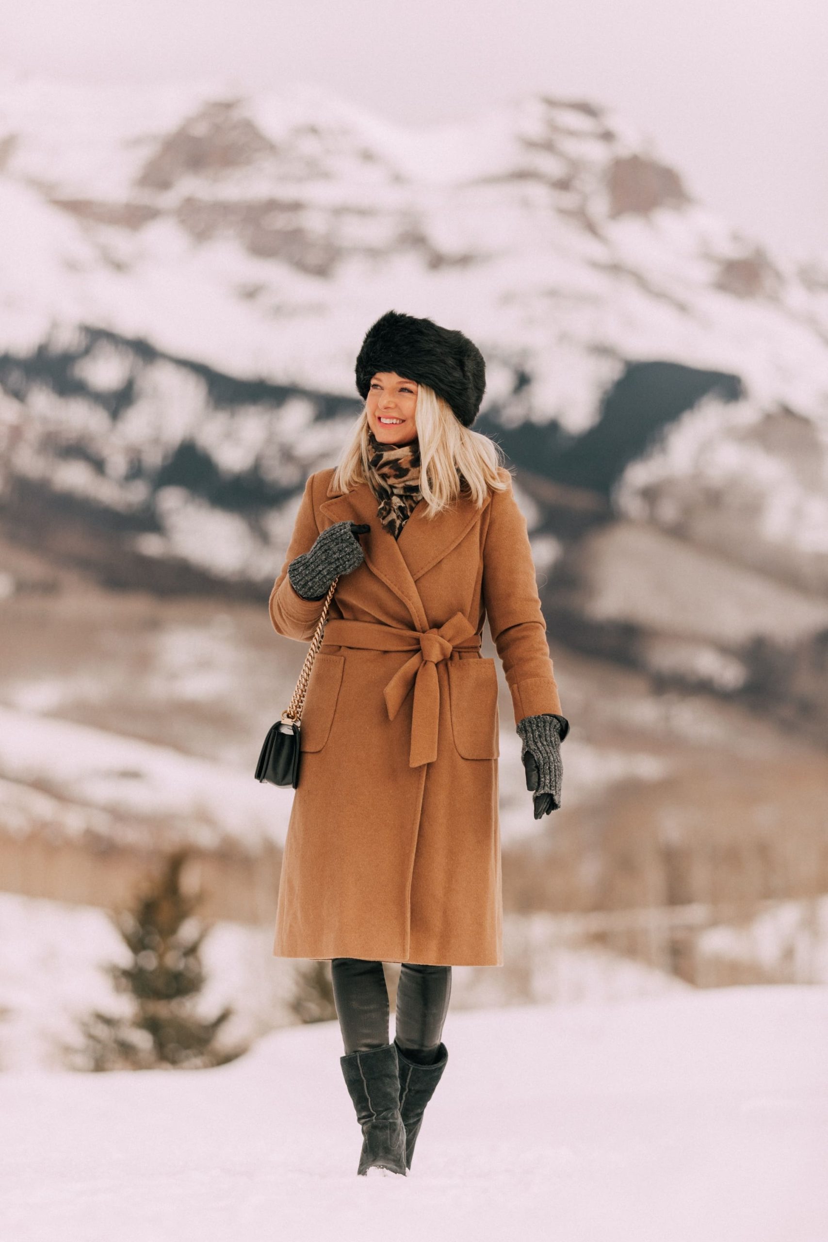 Camel Wool Coat with Black Leather Pants — Italy Winter Outfits