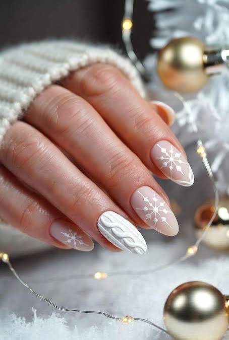 Matte Beige Knit and Snowflake Nails Matte Beige Knit and Snowflake Nails — Sweater Nails
