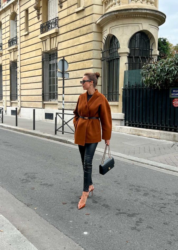 Burnt Orange Wool Jacket with Black Pants for a Stylish Evening Look Burnt Orange Wool Jacket with Black Pants for a Stylish Evening Look — Fall to Winter Outfits