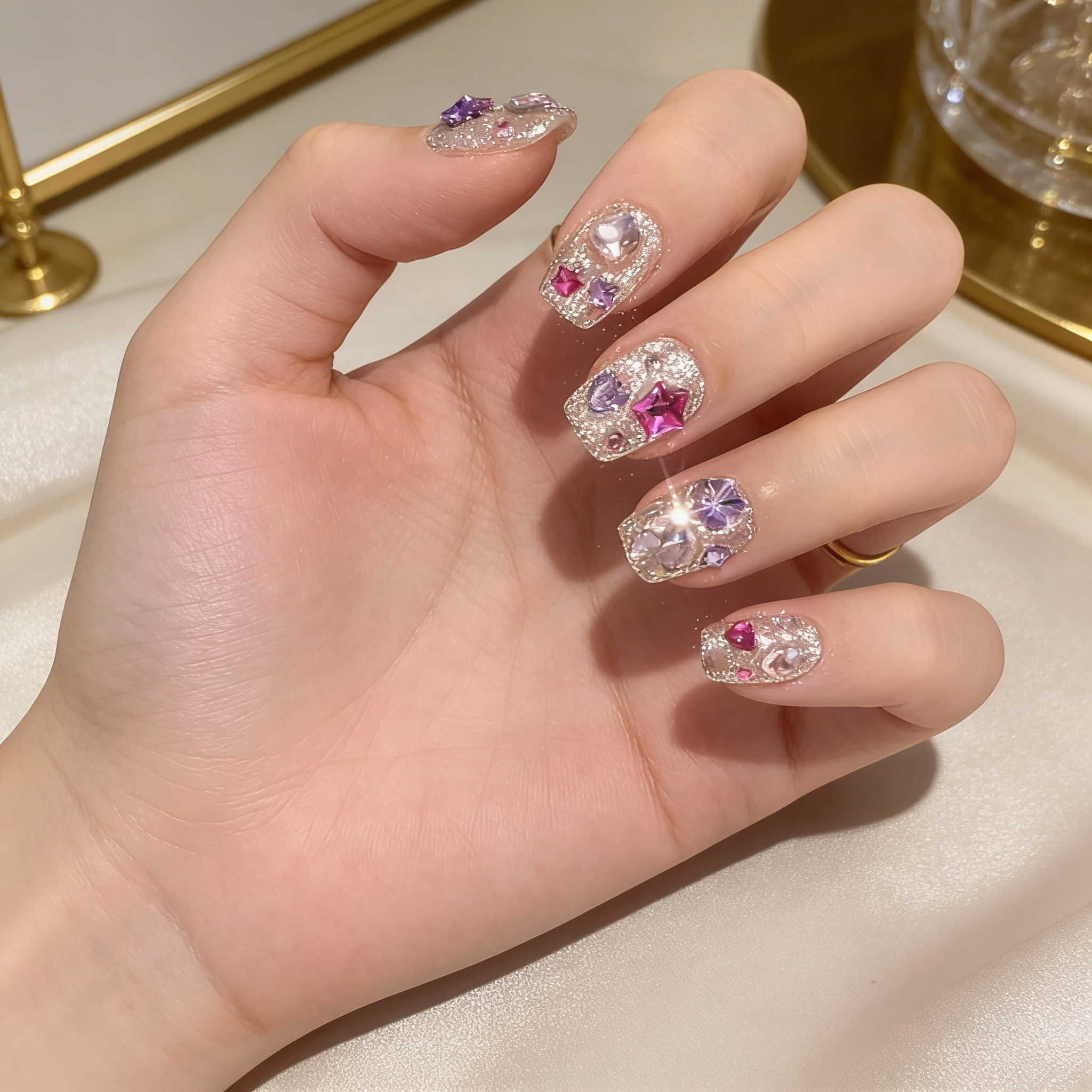 Full Crystal Embellished Square Nails Full Crystal Embellished Square Nails — Cute Winter Nails