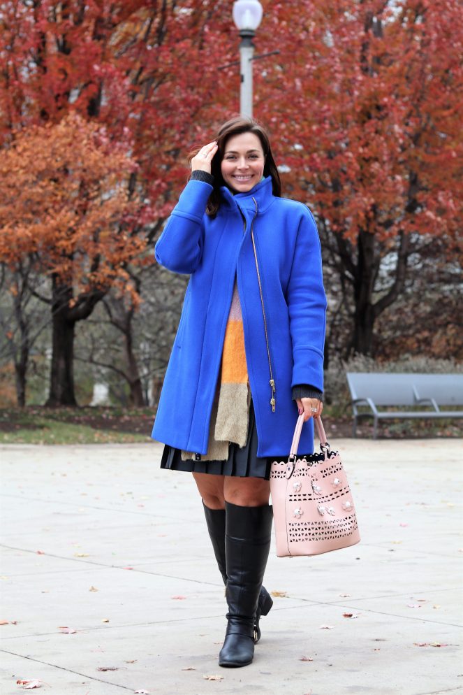 Vibrant Royal Blue Coat with Pleated Skirt Vibrant Royal Blue Coat with Pleated Skirt — Chicago Winter Outfits