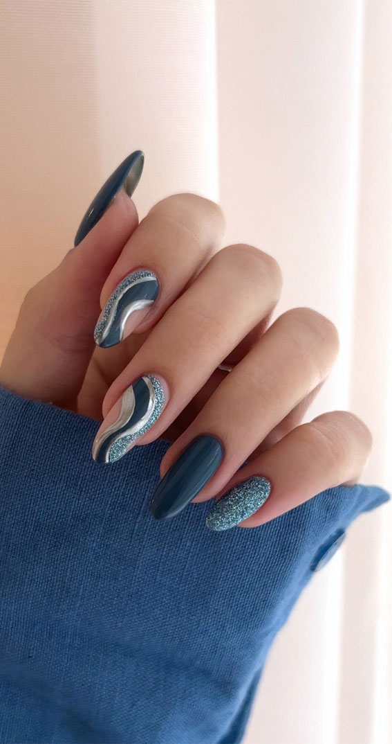 Teal Abstract Swirl Glitter Teal Abstract Swirl Glitter — Dark Winter Nails