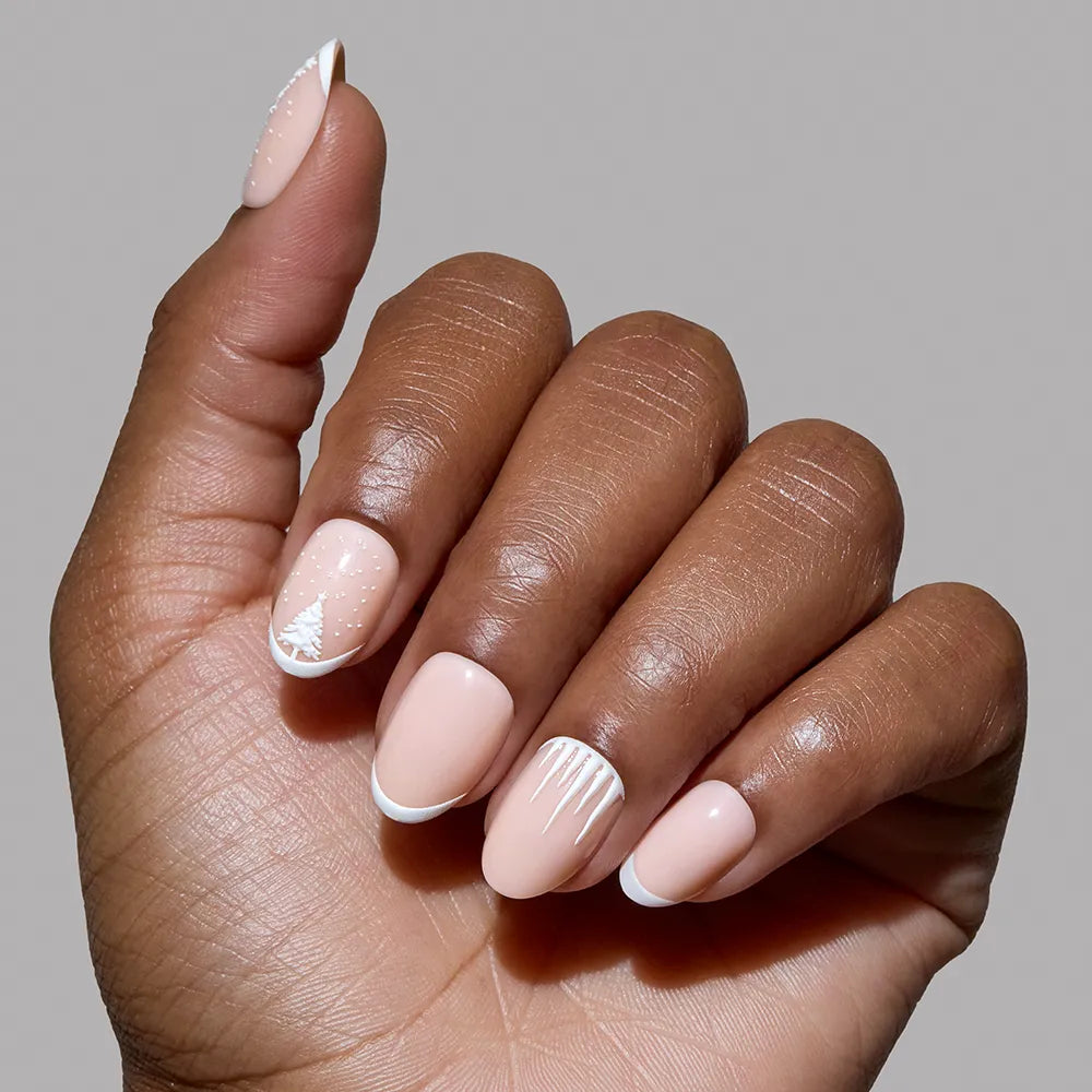 Nude Base Glitter French Tips Nude Base Glitter French Tips — Winter Round Nails