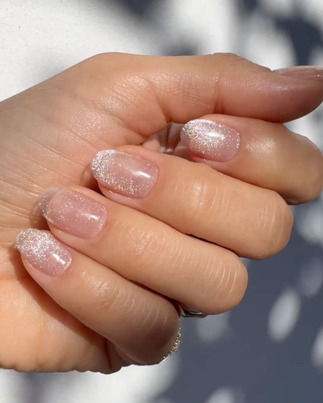 Short Nude Glitter Cuticle Gradient Short Nude Glitter Cuticle Gradient — Winter Glitter Nails