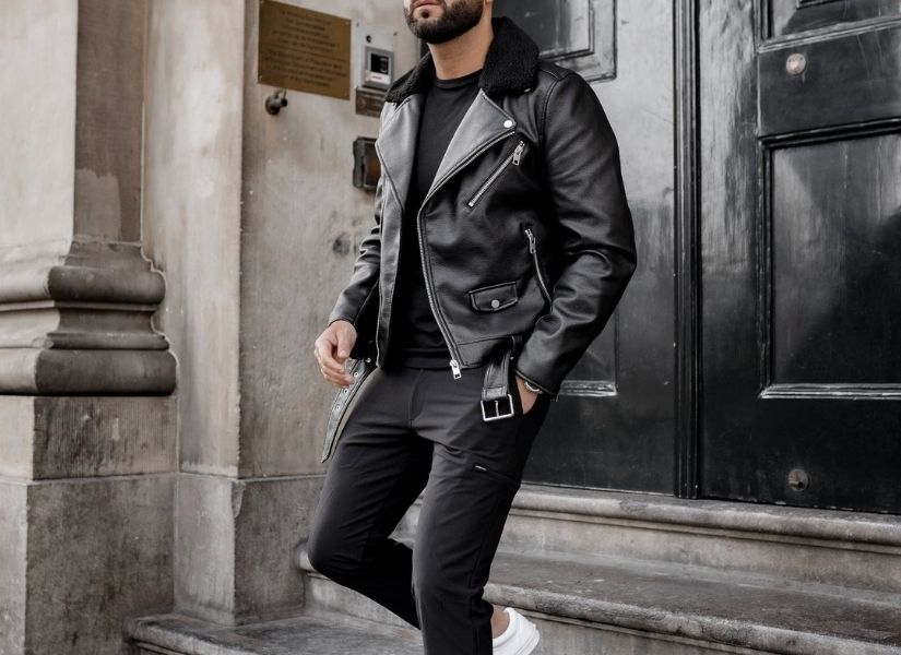 Shearling Collar Leather Jacket for Rugged Winter Style — Winter Outfits for Men