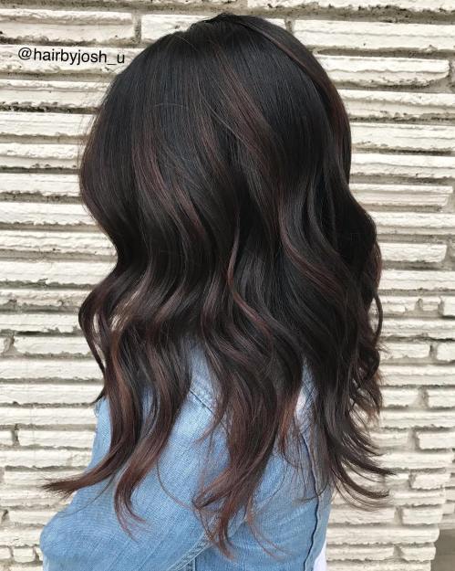 Mid-Back Waves Subtle Auburn — Dark Chocolate Brown Hair