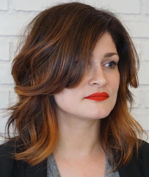 Medium Brown Lob With Auburn Highlights Medium Brown Lob With Auburn Highlights — Winter Haircuts for Square Faces
