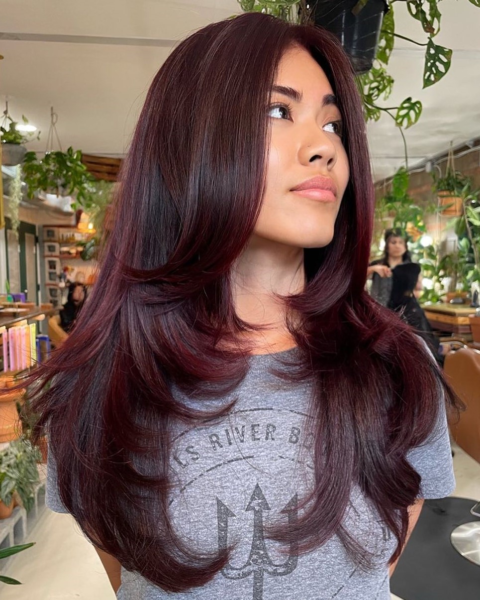 Mid-Back Rich Burgundy Red Waves Mid-Back Rich Burgundy Red Waves — Winter Red Hair Colors