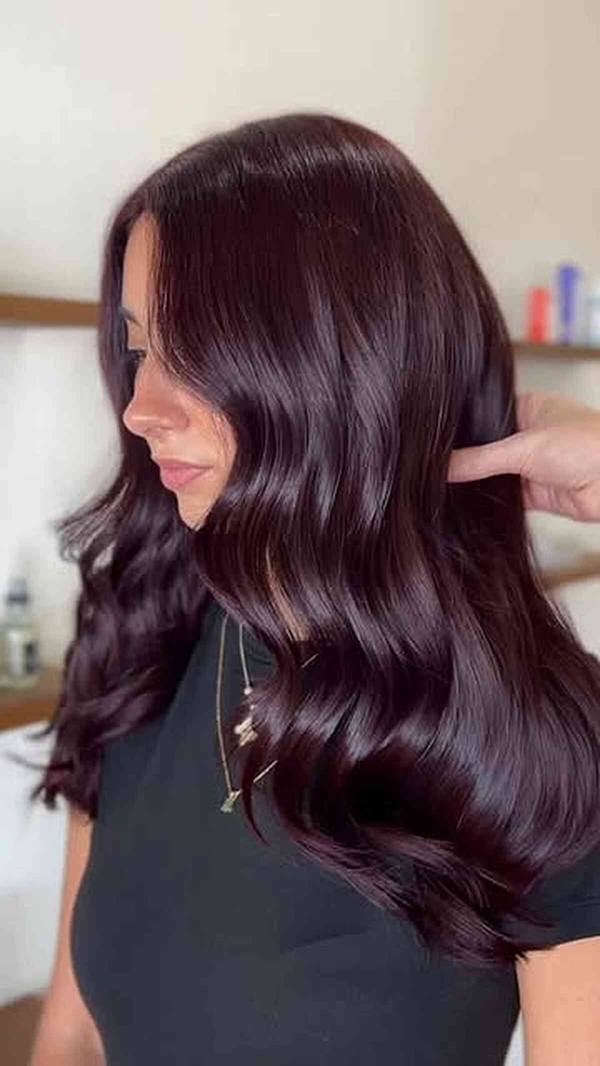 Deep Plum With Subtle Red Undertones Collarbone Deep Plum With Red Undertones — Plum Hair Color