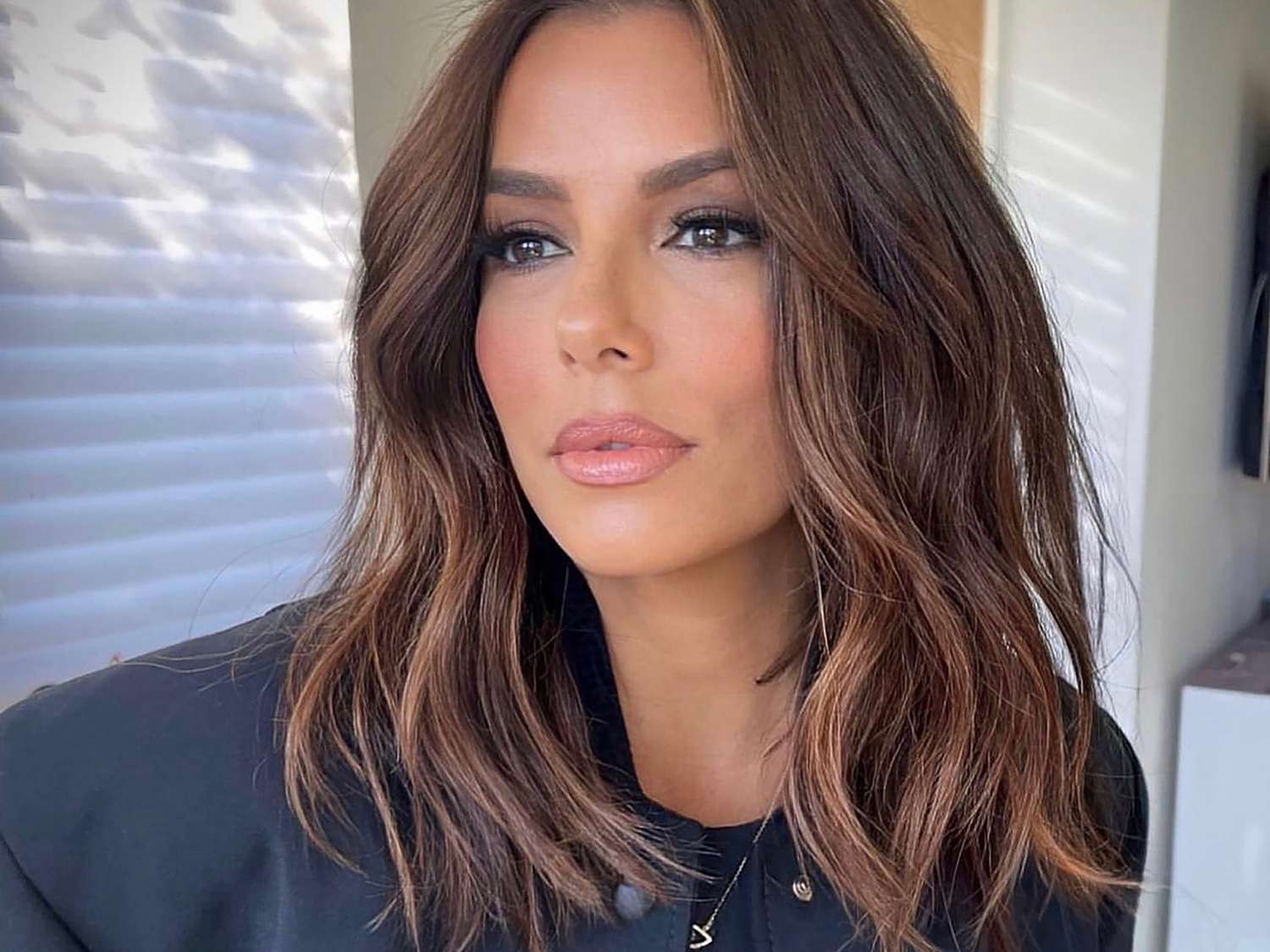 Dark Brown Lob With Blonde Balayage Dark Brown Lob With Blonde Balayage — Winter Haircuts for Women Over 40