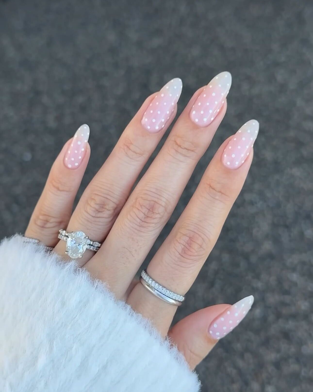 Pale Pink with White Polka Dots and French Gradient Pale Pink with White Polka Dots and French Gradient — Winter Nail Colors for Pale Skin