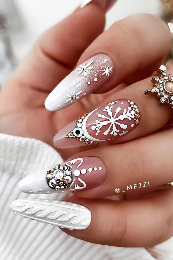 3D Knit, Snowflake, Pearl and Bow Nails 3D Knit, Snowflake, Pearl and Bow Nails — Sweater Nails