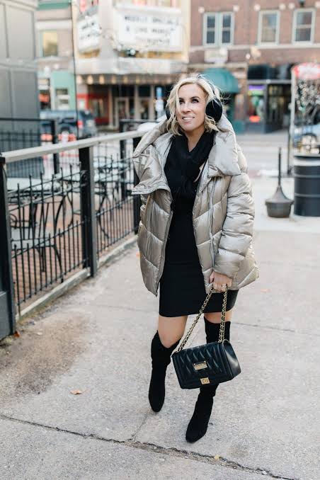 Evening Glam: Earmuffs with Silver Puffer Coat Evening Glam: Earmuffs with Silver Puffer Coat — Earmuffs Outfits