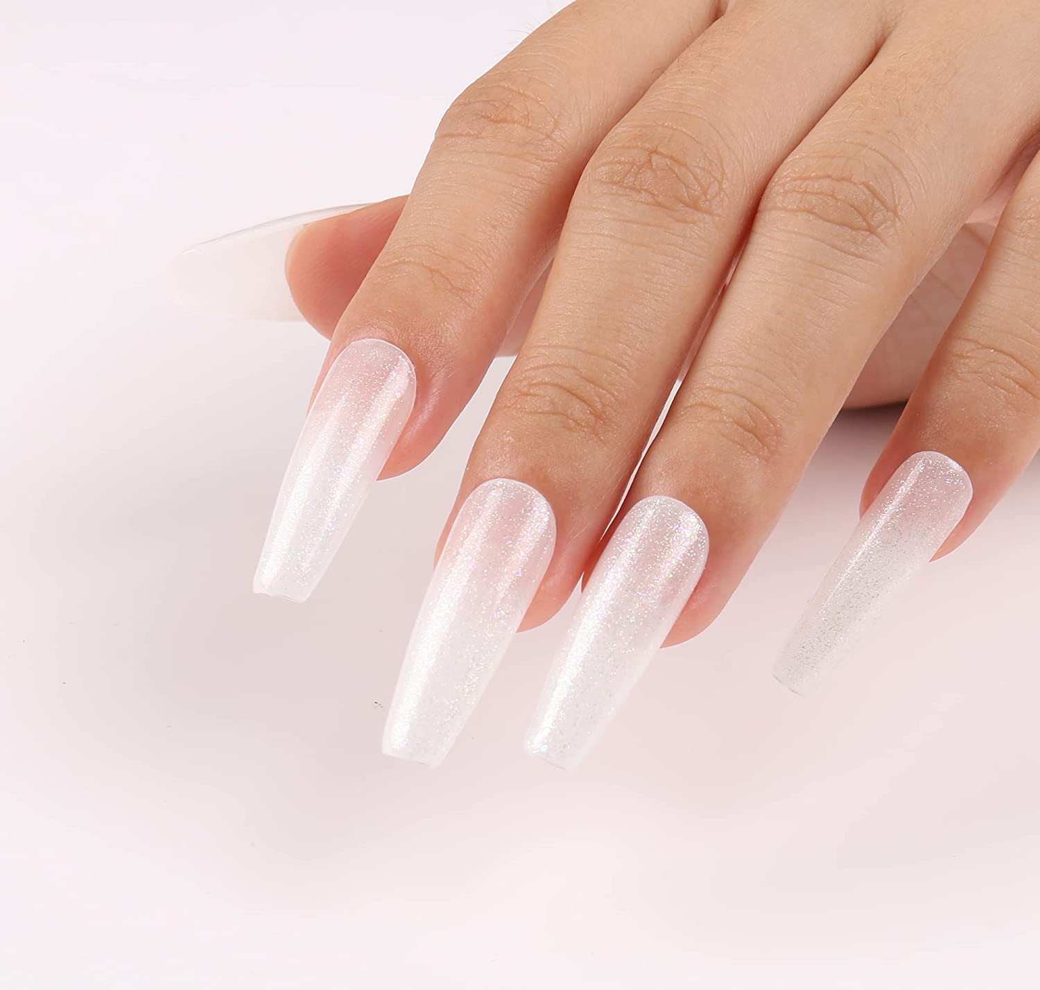 Sheer Pearlescent Glitter Coffins Sheer Pearlescent Glitter Coffins — Winter Acrylic Nail Colors