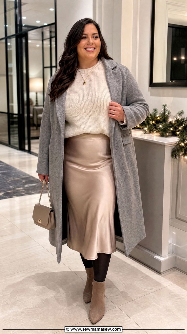 Grey Knit Mini Dress Under Black Long Coat Grey Knit Mini Dress Under Black Long Coat — Winter Date Night Outfits