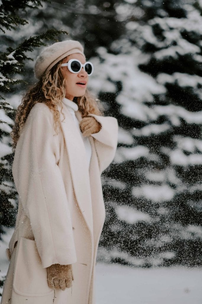 Cream Wool Coat with Turtleneck and White Boots — Winter White Outfits