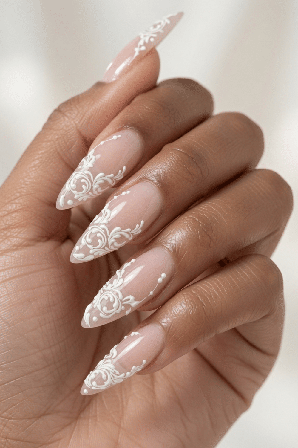 Nude Scrollwork and Floral Lace Nude Scrollwork and Floral Lace — Lace Nails
