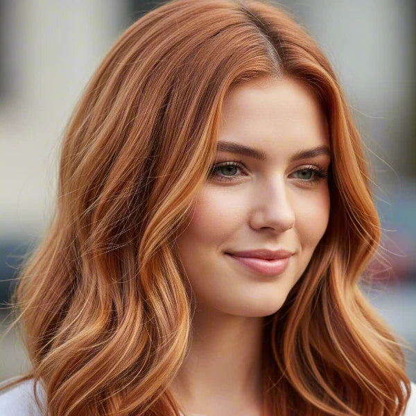 Collarbone Warm Copper Base With Golden Highlights — Winter Hair Colors for Redheads
