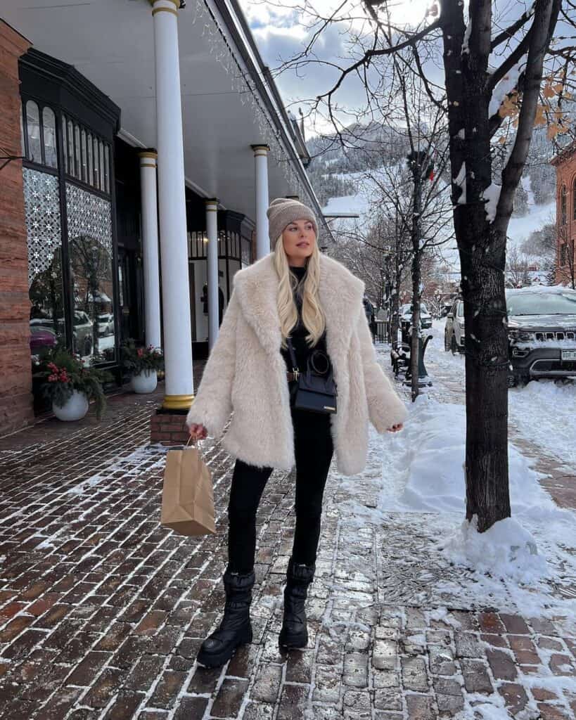 Beige Faux Fur Coat for Cozy Winter Travel — Europe Winter Outfits