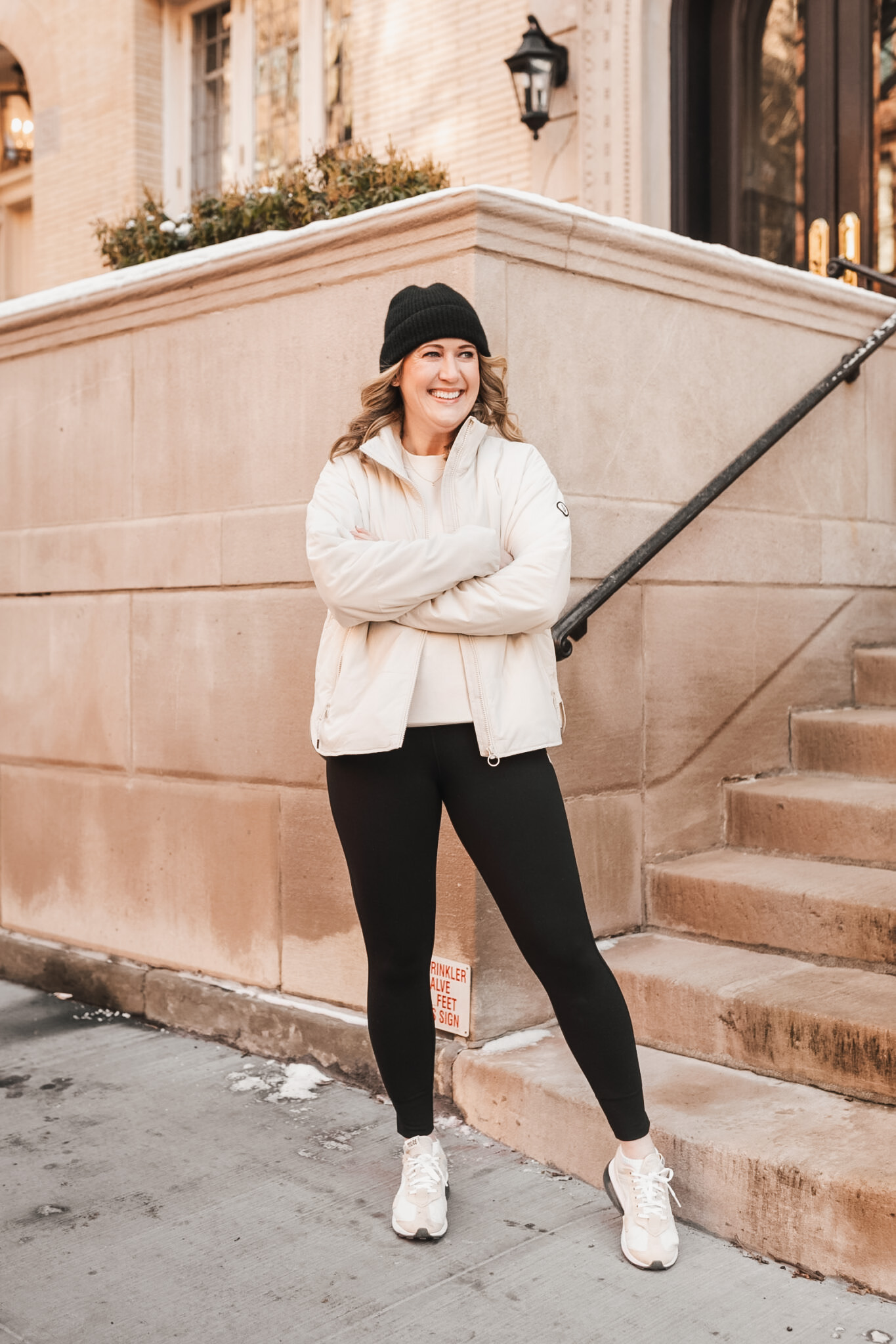 Cream Puffer Jacket and Leggings for Athleisure Style Cream Puffer Jacket and Leggings for Athleisure Style — Winter Outfits