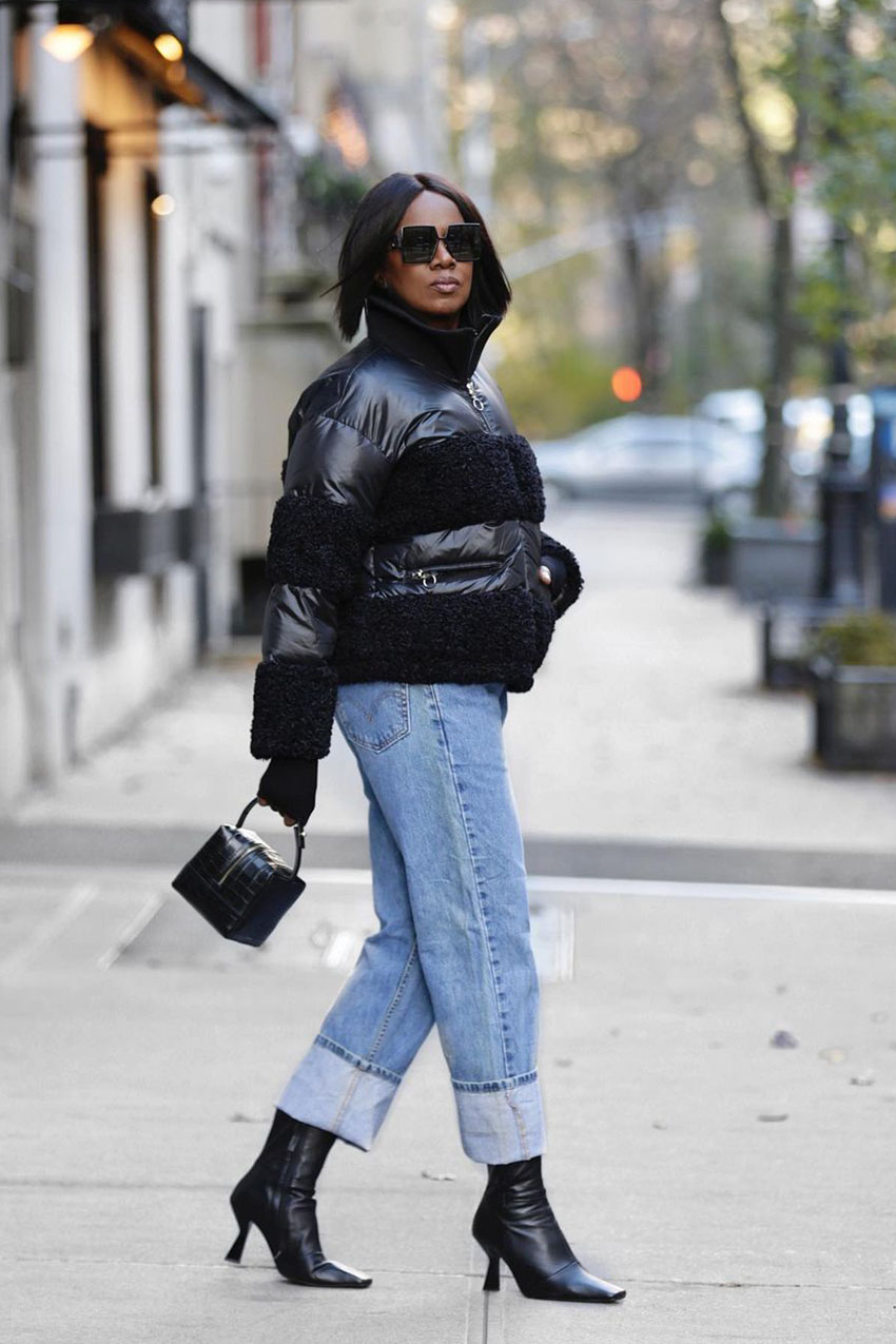 Shearling Trim Puffer Jacket and Wide-Leg Jeans for Urban Style Shearling Trim Puffer Jacket and Wide-Leg Jeans for Urban Style — Winter Outfits for Women Over 40