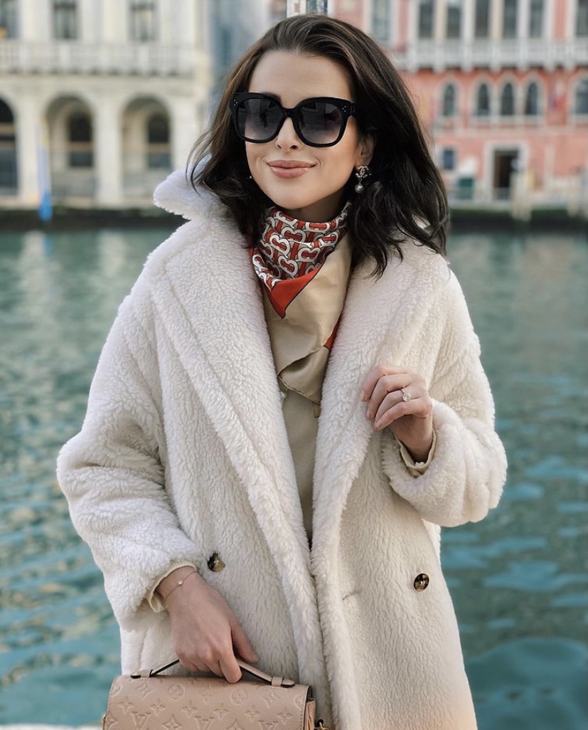 Elegant City Exploration: White Teddy Coat with Scarf — Teddy Coat Outfits