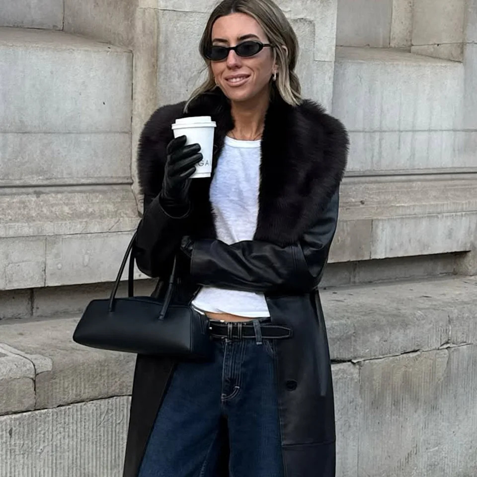 Edgy Leather Coat with Fur Collar and Boots — Black Coat Outfits