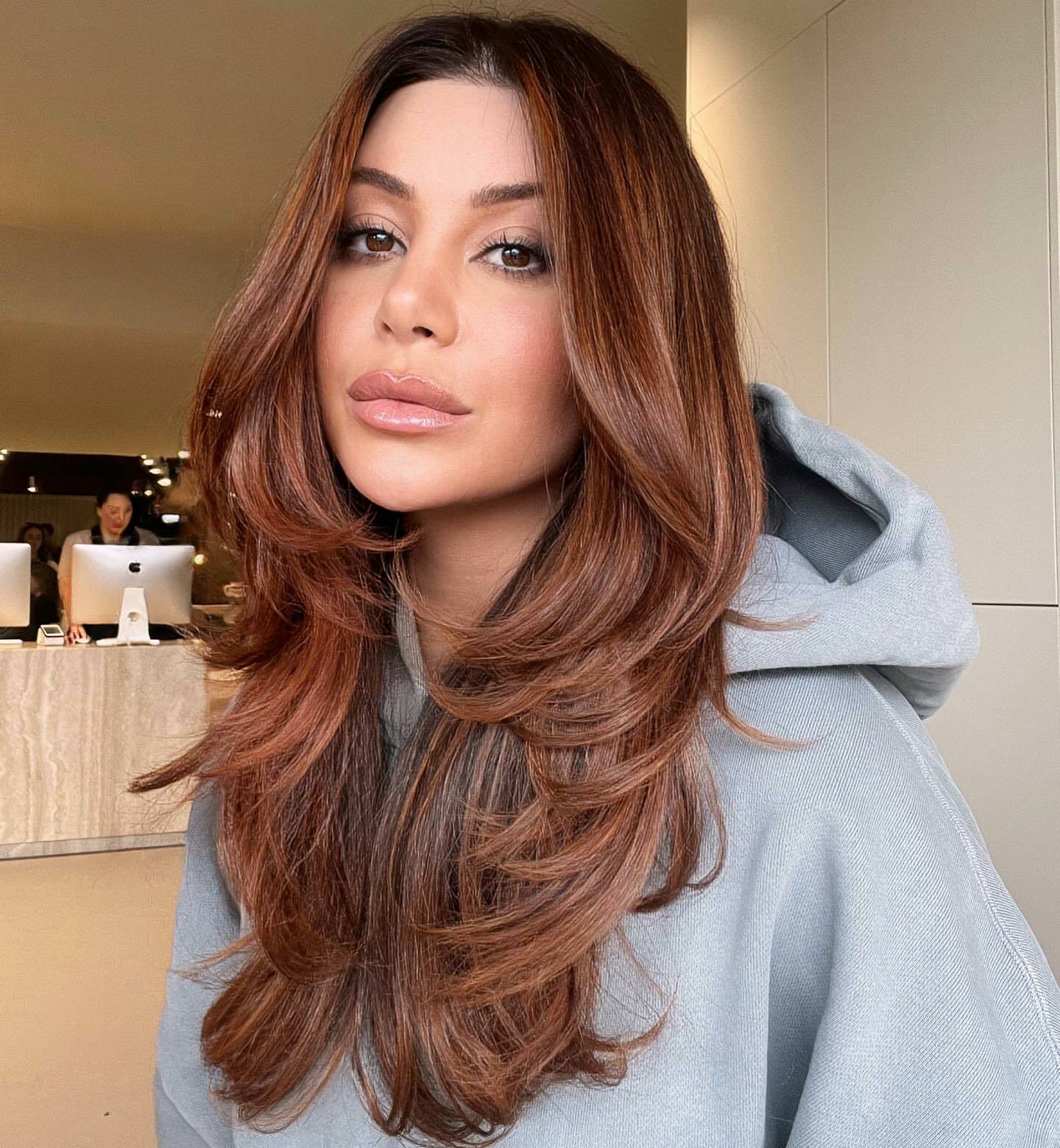 Warm Brown With Copper Caramel Highlights — Winter Hair Colors for Olive Skin