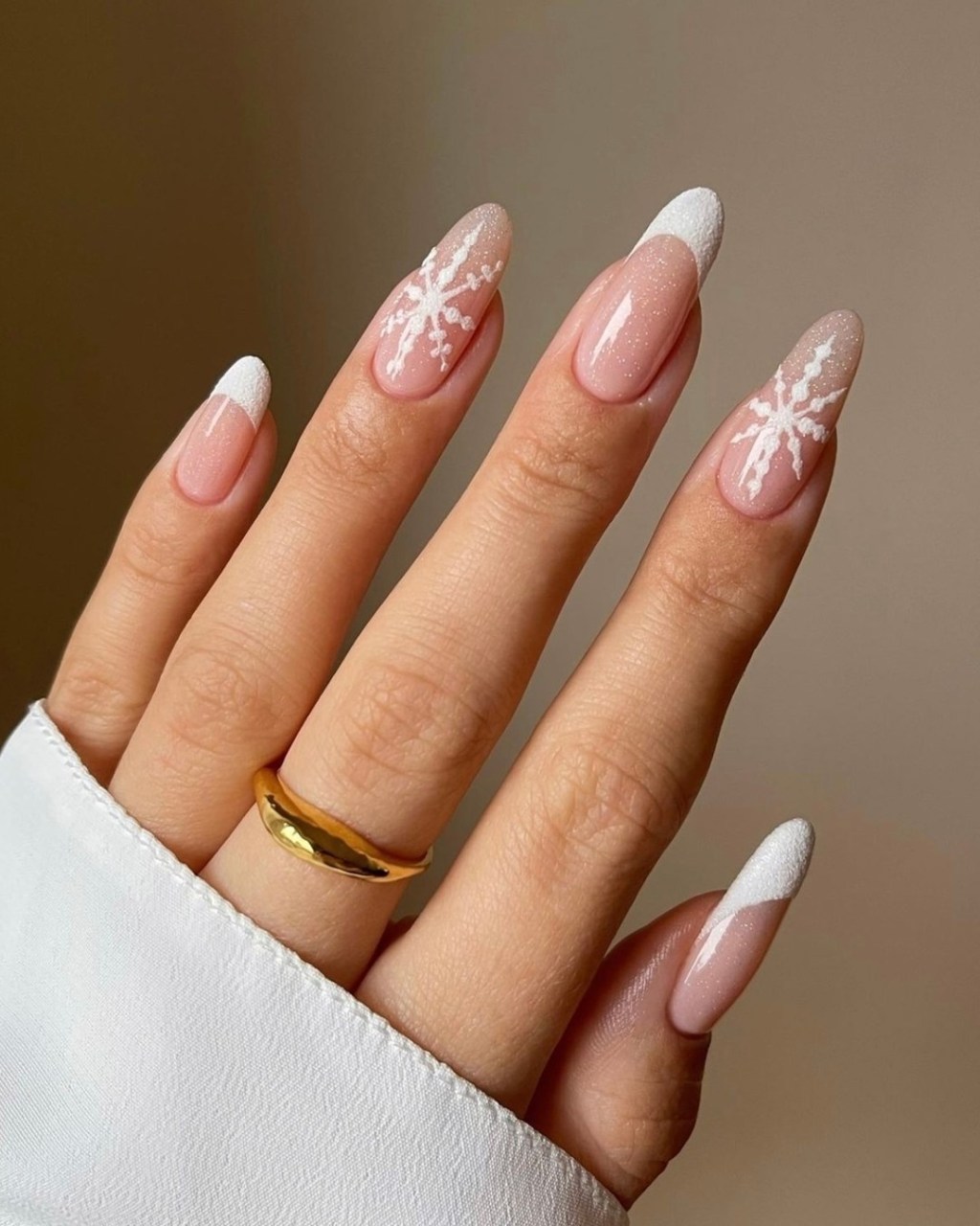 Glossy With Subtle Glitter On Base Visual Idea — Winter French Tip Nails